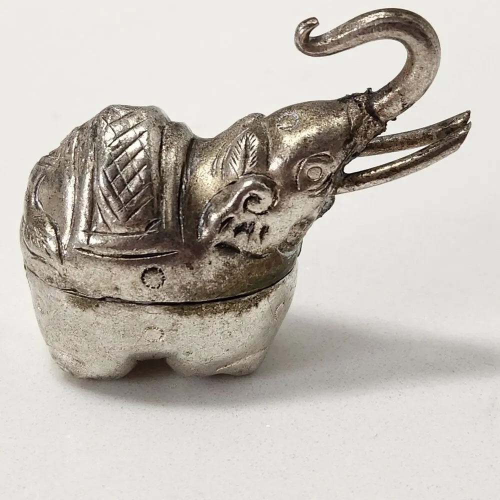 Cambodian Silver Tone Elephant Betel Nut Box Trinket Container Mid-Century